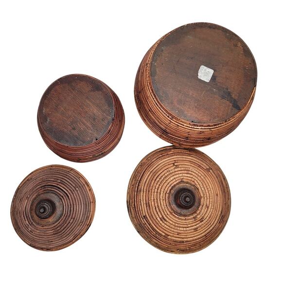 Vintage MCM Handmade Beehive Shaped Pencil Reed Lidded Basket 2 pcs - Picture 7 of 9